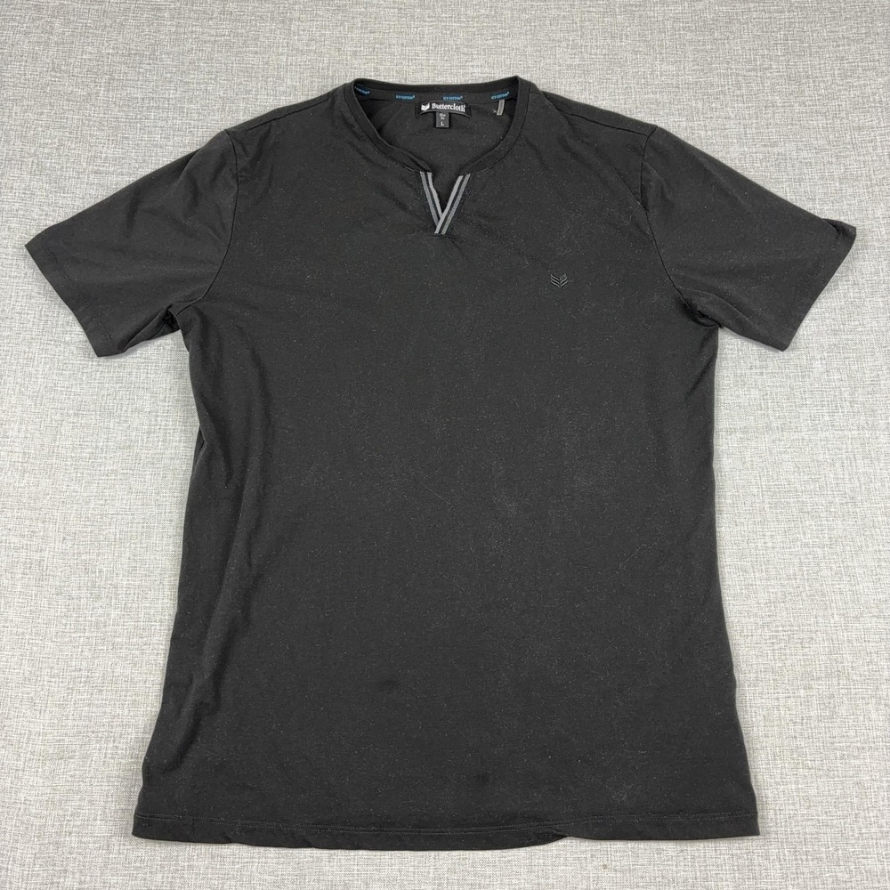 Buttercloth Shirt Mens L Black Split Neck Henley Slim‎ Fit Stretch Jersey